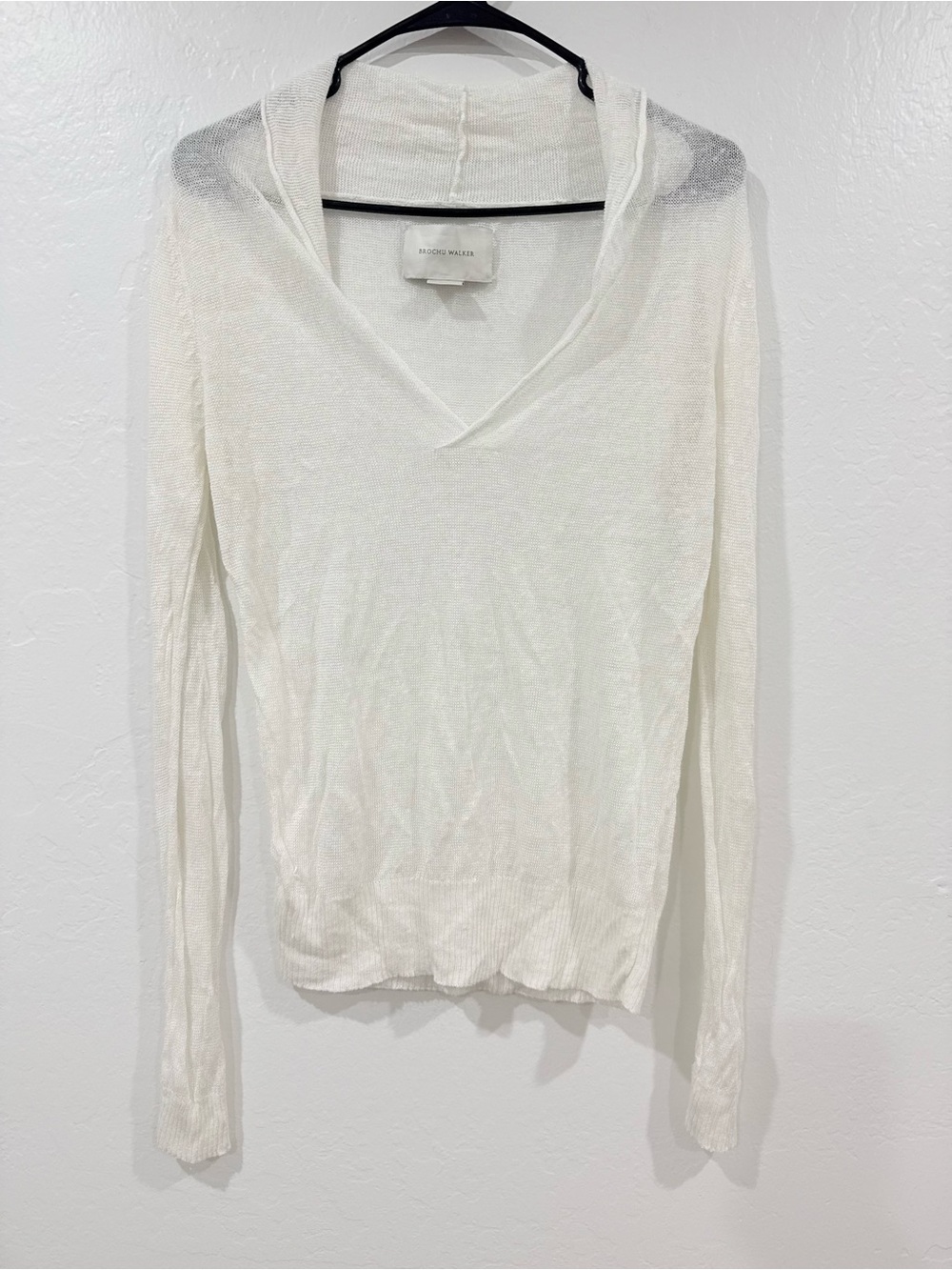 Brochu Walker White Mesh Knit Linen Long Sleeve Small